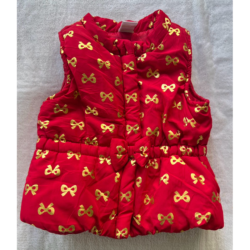 เสื้ิอกั๊กเด็ก Baby Girl's Healthtex Red Gold Bubble Bow Size 24 m มือสอง