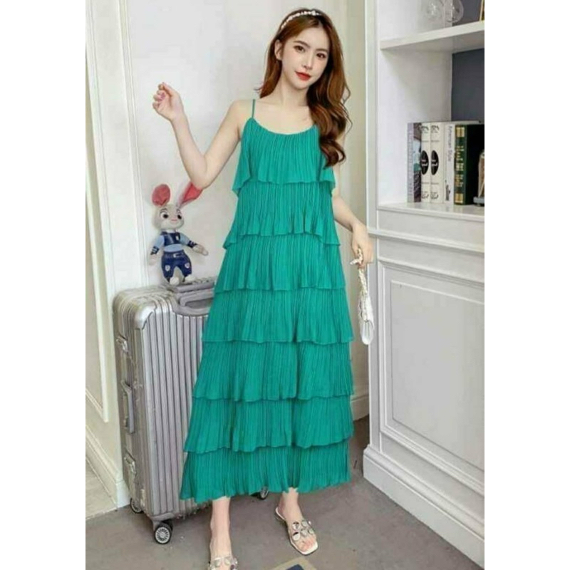 แฟชั่นชุดเดรสอัดพลีทผ้าชีฟองแต่งระบายชั้นๆป้ายTopshop สีสวยตรงปก - รูปที่ 7