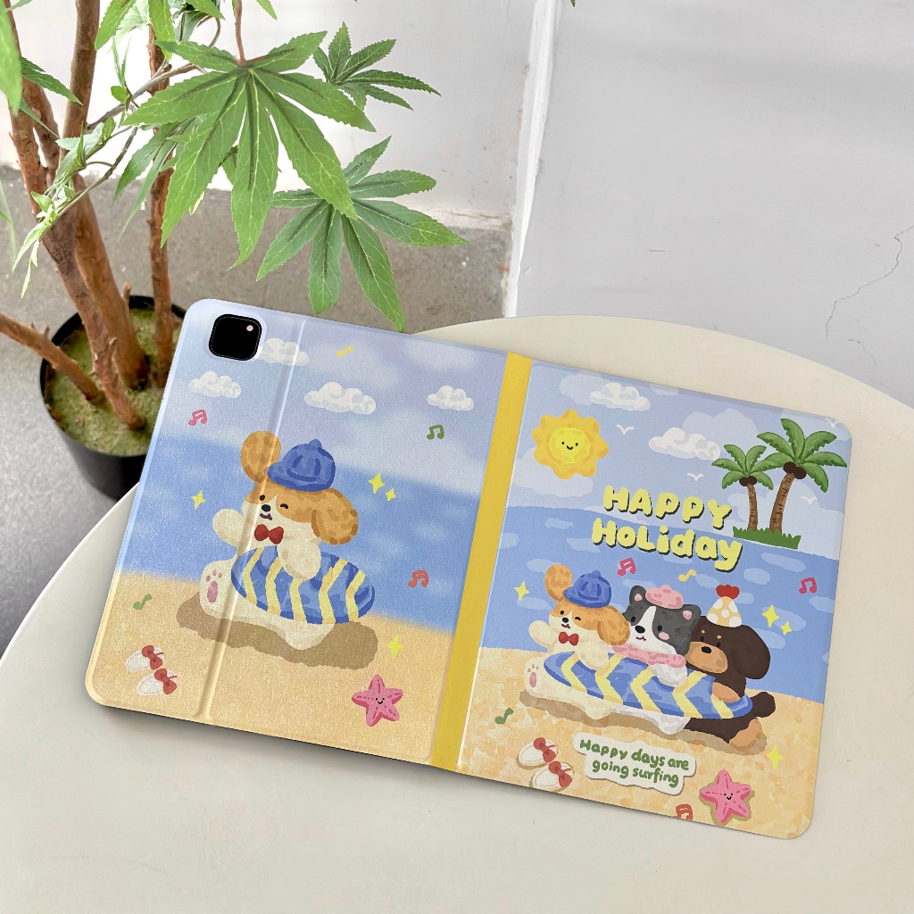 ออกให้ 24 ชม เคสไอแพด Air7 Air6 TPU พร้อมถาดใส่ปากกา ลูกสุนัขชายหาด เคส iPad gen11 MINI7 pro11 2024 – โปรปัง