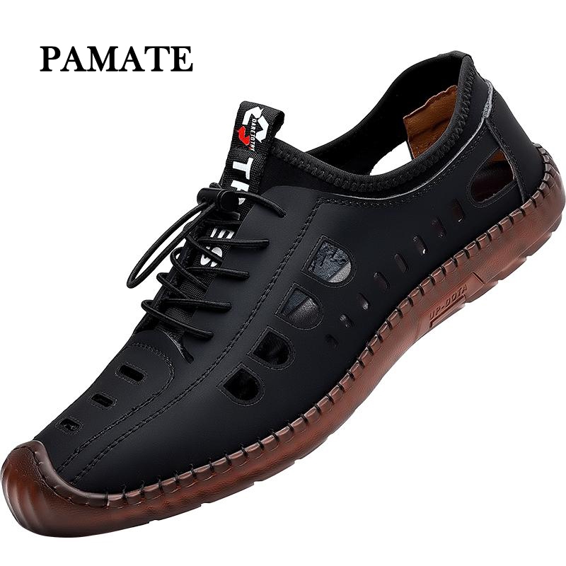 PAMATE รองเท้ารุ่นใหม่สำหรับผู้ชาย แบบโปร่งระบายอากาศ พื้นนุ่มกันลื่น รองเท้าแตะทำด้วยมือใส่สบาย สำหรับใส่ไปข้างนอก