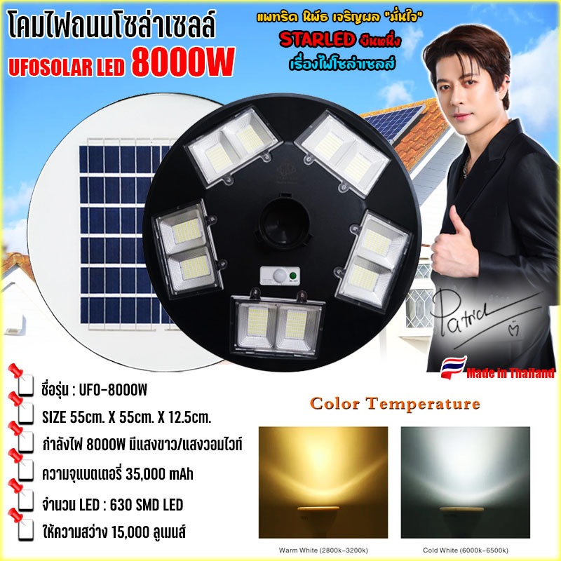 12.12**ถูกที่สุด**🔥8000W🔥 โคมไฟถนนโซล่าเซลล์ UFO Square Light ไฟถนนโซล่าเซลล์ พลังงานแสงอาทิตย์100% 