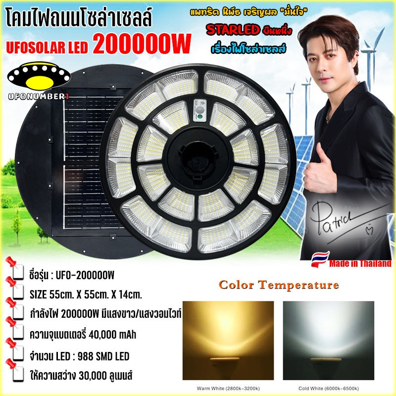 สว่างยันเช้า!! BIG UFO-200000w โคมถนนโซล่าเซลล์ รับประกัน 1ปี เสียเปลี่ยนตัวใหม่ เงื่อนไขบริษัท