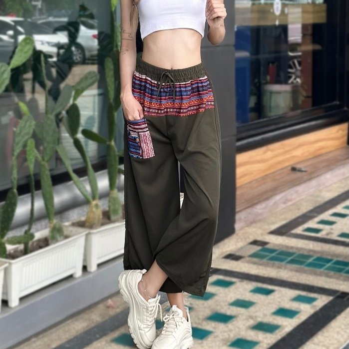 กางเกงพื้นเมือง  ตรงรูดแต่ง(กางเกง 8 ส่วน) ผู้หญิง/ผู้ชายก็ใส่ได้ ใส่สบาย K8325 รูปที่ 3