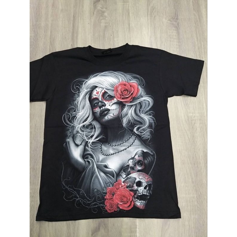 เสื้อยืดพิมพ์ลายหน้าหลังลายผีผ้าคัสตอล100%