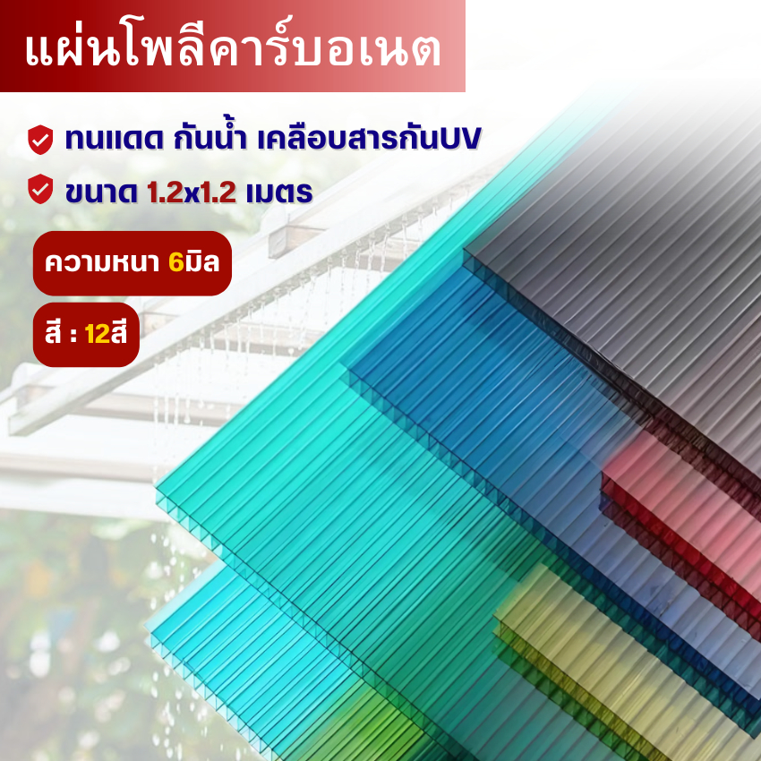 แผ่นโพลีคาร์บอเนต หลังคาแบบลูกฟูกโปร่งแสง หนา6มิล (ขนาด122cmx122cm)เคลือบสารป้องกันUV แผงล็อตเตอรี่ หลังคาแผ่นใส