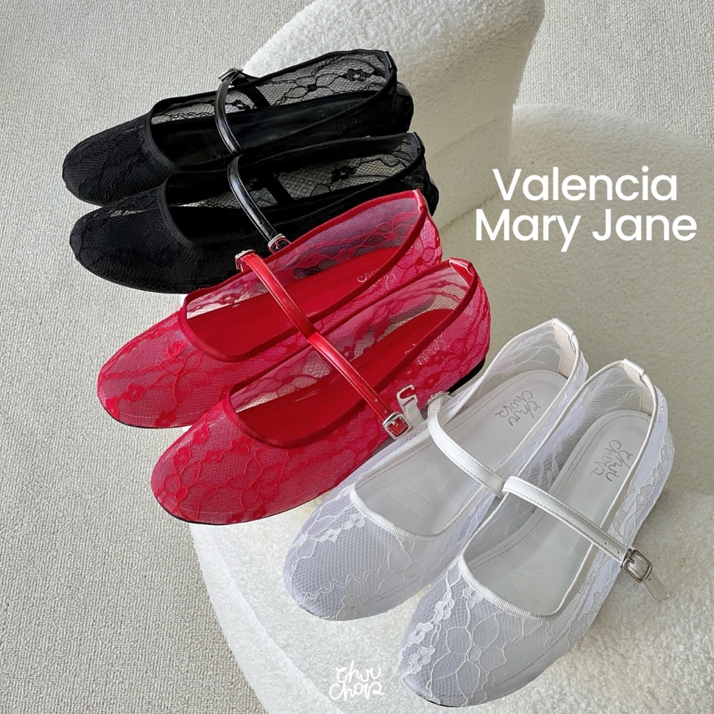 chuuchop(C8337) Valencia Mary jane  รองเท้าแมรี่เจนผ้าลูกไม้