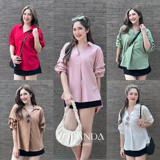 Yolanda เชิ้ตแขนสั้น Lady Outfits ผู้หญิง เสื้อผ้า เชิ้ตสีพื้น เสื้อแฟชั่นผู้หญิง FF1004