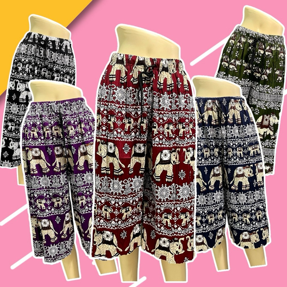 กางเกงพลีทสามส่วน สามส่วนลายไทย กางเกงเชือกผูก ผ้าดีใส่สบาย