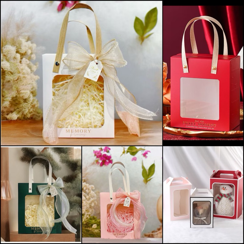 A020 พร้อมส่ง! (ขั้นต่ำ 3 กล่อง แบบเซตและไม่เซต)กล่องหูหิ้ว ใส่ของขวัญ ของชำร่วย ของรับไหว้ ขนม เรียบหรูมากๆค่า