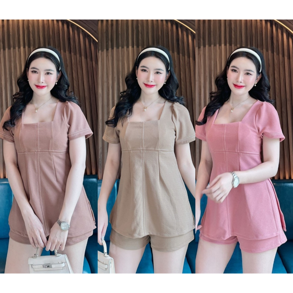 ชุดเซตผ้าวูลเวฟ เสื้อคอเหลี่ยมผ่าข้าง+กางเกง (ชั้น3 ข้างบันได)