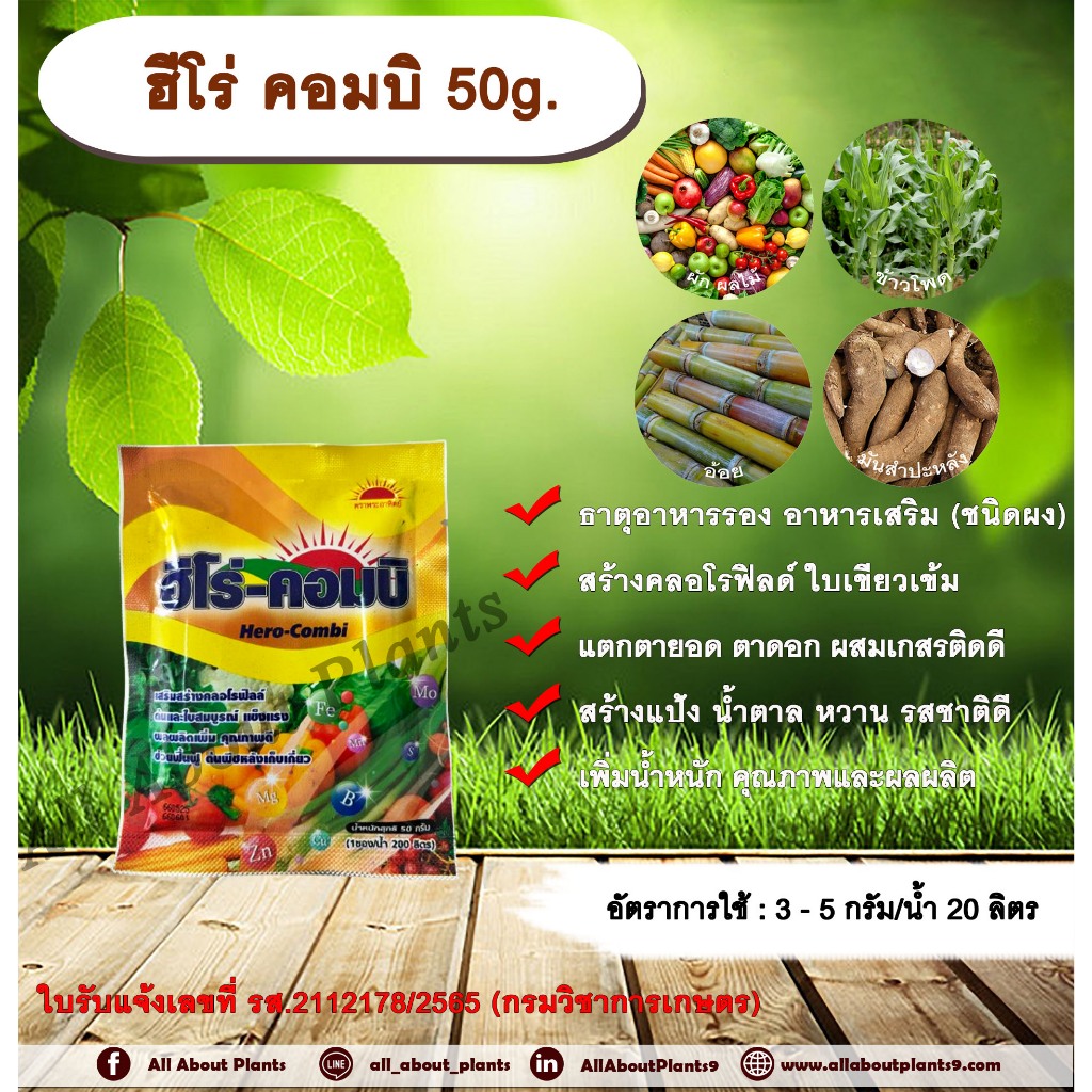 ฮีโร่ คอมบิ 50g. ธาตุอาหารรอง ธาตุอาหารเสริม ใบเขียว สร้างคลอโรฟิลด์ แตกตายอด แตกตาดอก ผสมเกสรติดดี สร้างแป้ง