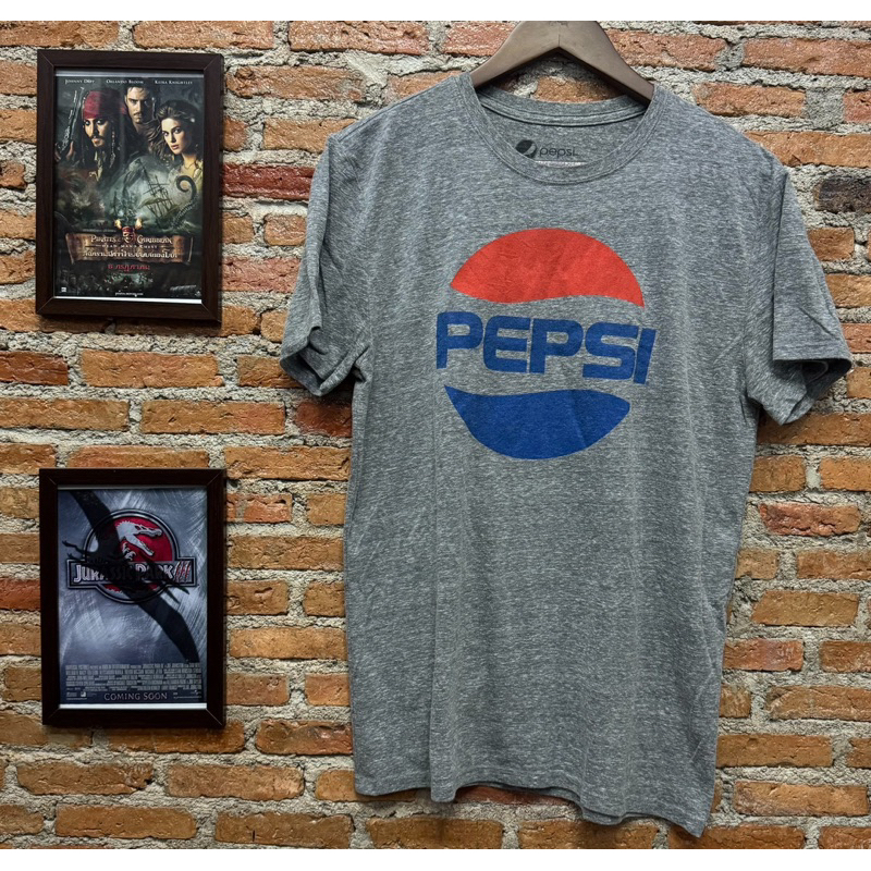 เสื้อยืดวินเทจมือสอง ลิขสิทธิ์แท้โลโก้ PEPSI สีเทา ขนาดไซส์ M