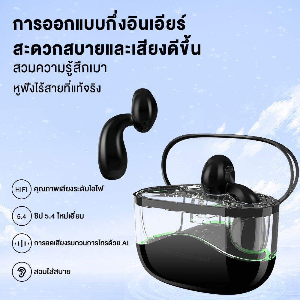 SANSONIC หูฟังบลูทูธไร้สาย หูฟังไร้สาย หูฟังบลูทูธ สําหรับเล่นเกม Bluetooth 5.4 เคสโปร่งใส ตัดเสียงรบกวน รุ่น YYK-Q29