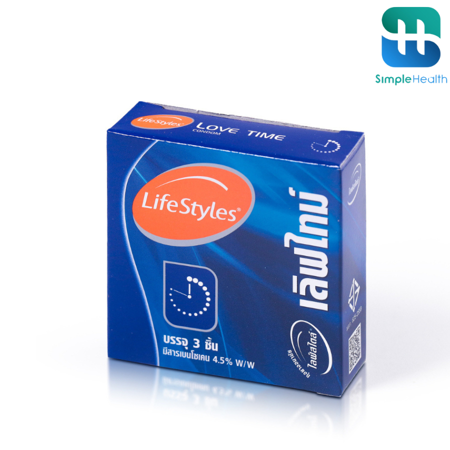 Simple health ถุงยางอนามัย ไลฟ์สไตล์ ถุงยาง 7แบบ ขนาด 49 52 54 มม. บรรจุ 3 ชิ้น/กล่อง LifeStyles Condom