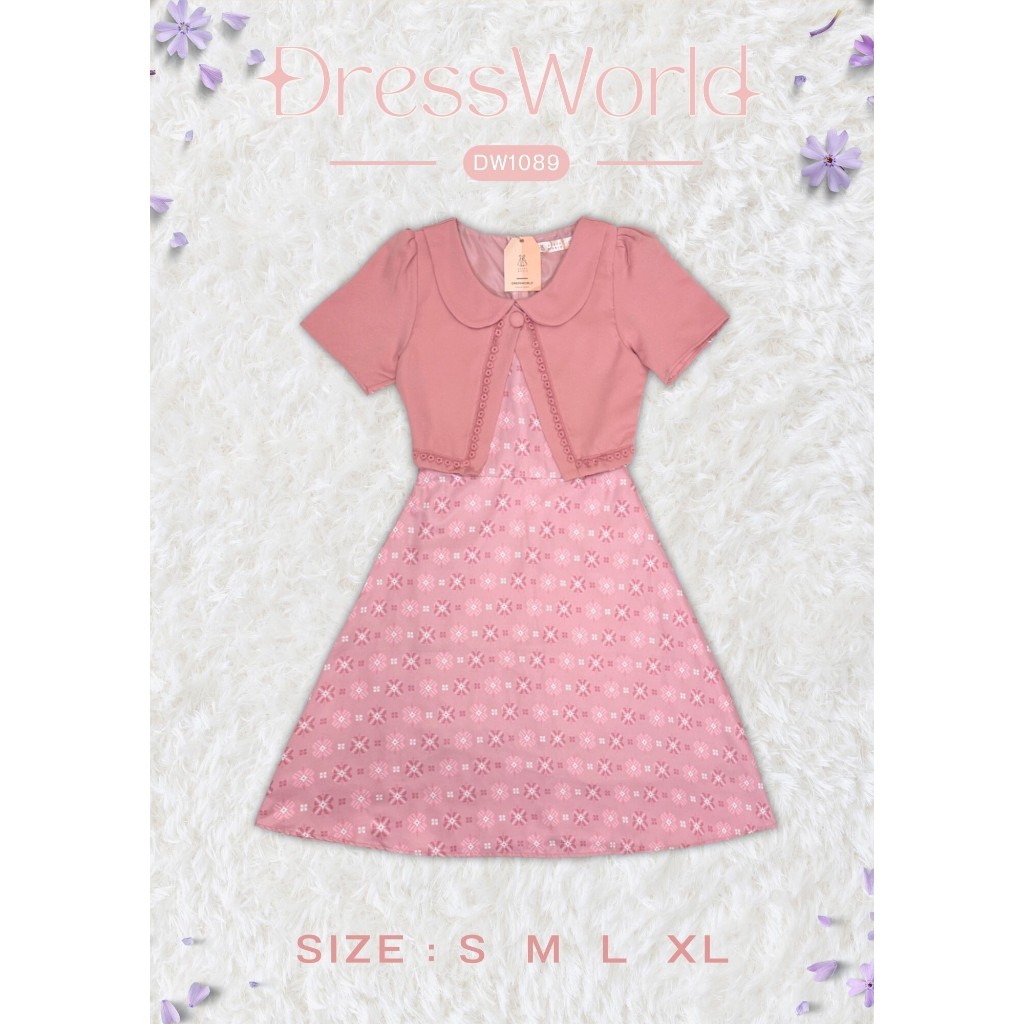 {S-7XL} 1089 งานป้าย Dress World เดรสสั้นคอบัว แต่งกั๊ก น่ารักมากรีบจับจองจ้า