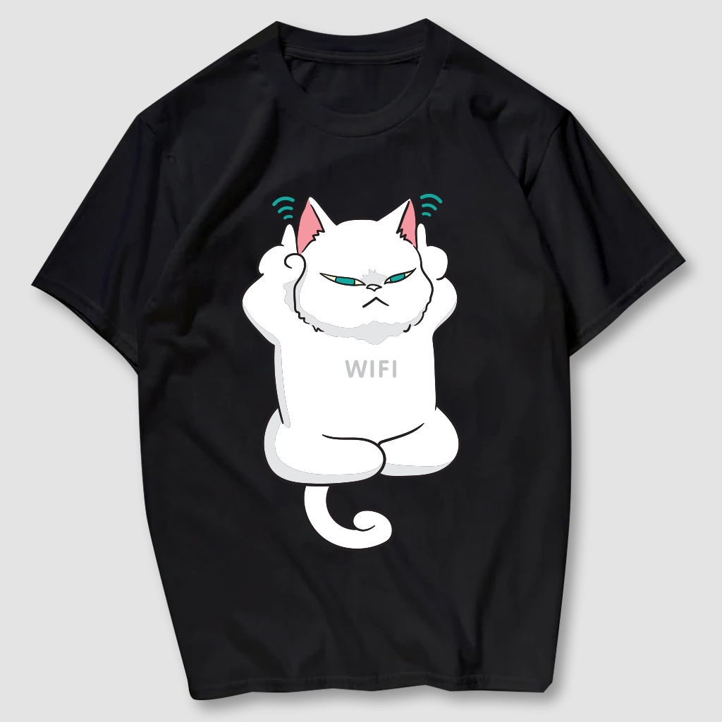 เสื้อยืดสกรีนลาย แมว WIFI เนื้อผ้าCotton100% มีครบไซส์ พร้อมส่ง!!!