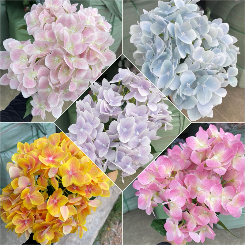 ไฮเดรนเยียM ช่อ5กิ่ง งานผ้าพิมพ์ลาย3D สีสวย ไฮเดรนเยียผ้า ไฮเดนเยียปลอม ดอกไฮเดนเยีย ไฮเดรนเยียปลอม