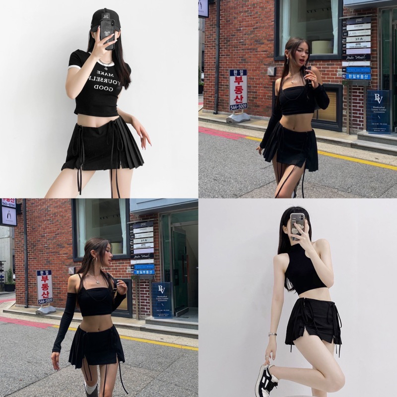 กระโปรงสั้นเอวยืด อัดจีบหลัง แต่งซิป+ผ่าหน้า ผูกโบว์เก๋ๆ ฟรีไซส์#68 - รูปที่ 6