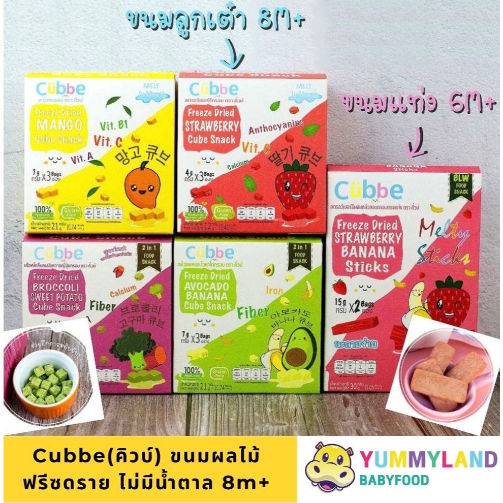 Cubbe คิ้วบ์ ผลไม้ฟรีซดราย ขนมสำหรับเด็กอายุ 8 เดือนขึ้นไป