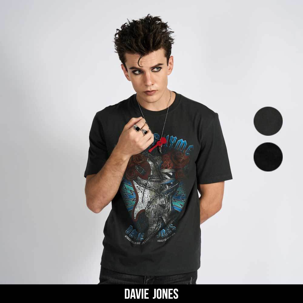 DAVIE JONES [ Love & Rhyme ] เสื้อยืด พิมพ์ลาย Graphic Relaxed Fit T-Shirt WA0227 สีเทา ดำ