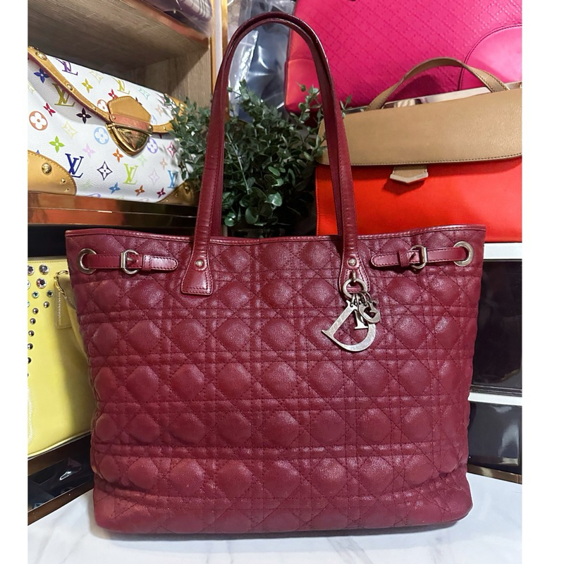 กระเป๋า Tote Authentic Di❤️or Red Coated Canvas and Leather Medium Panarea Shopper Tote Made in Ital