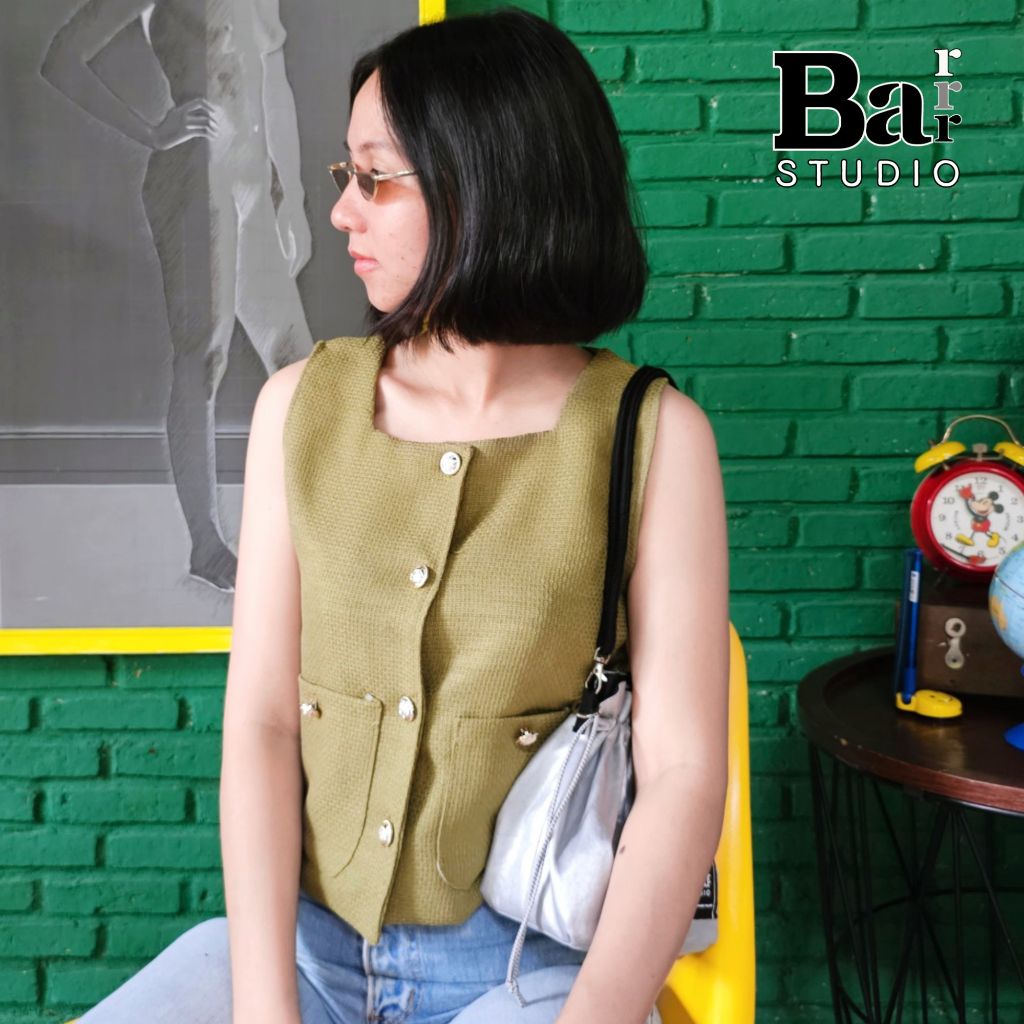เสื้อครอปผ้าทวิต [ฺBar Bar Bar Studio] มีไซส์ใหญ่ ผ้าไม่หนาเหมาะกับอากาศร้อน บุซับในไม่ระคายเคืองผิว