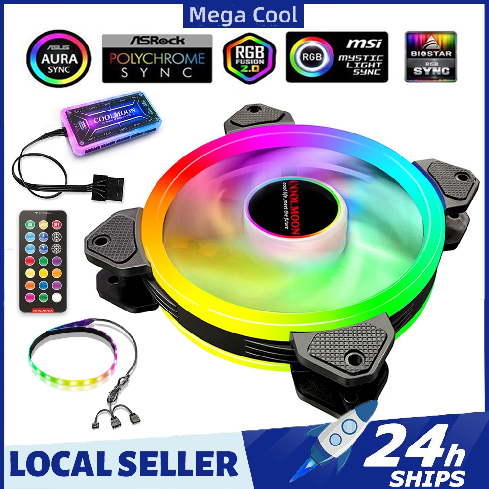 Coolmoon พัดลมคอม ARGB พัดลมcpu พัดลมเคสคอม ตัวควบคุมเพลง เคสหม้อน้ำพัดลมระบายความร้อนประสิทธิภาพสูง