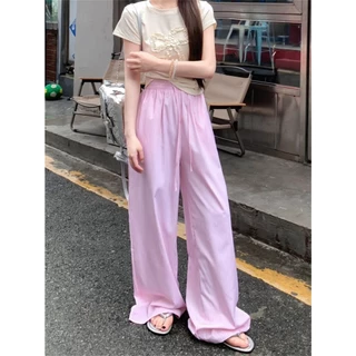 กางเกงลายริ้ว กางเกงขายาว ทรงหลวม ผ้าเย็นสบาย สาวอวบใส่ได้ #191123