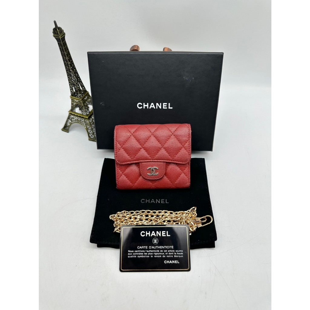 Used Chanel trifold wallet Holo25 Red Caviar SHW