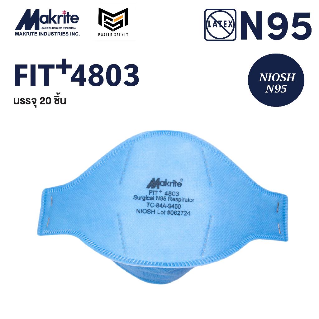 หน้ากากอนามัย Makrite รุ่น FIT+4803 ป้องกันระบบทางเดินหายใจ ระดับ N95   ใช้ในสถานพยาบาล  1 กล่อง 20 ชิ้น