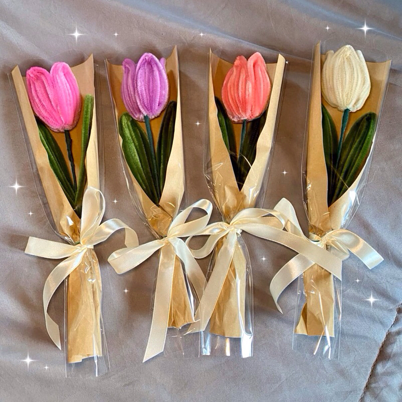 🌷ช่อดอกไม้ 🌷ดอกไม้ลวดกำมะหยี่ ดอกทิวลิป🌷