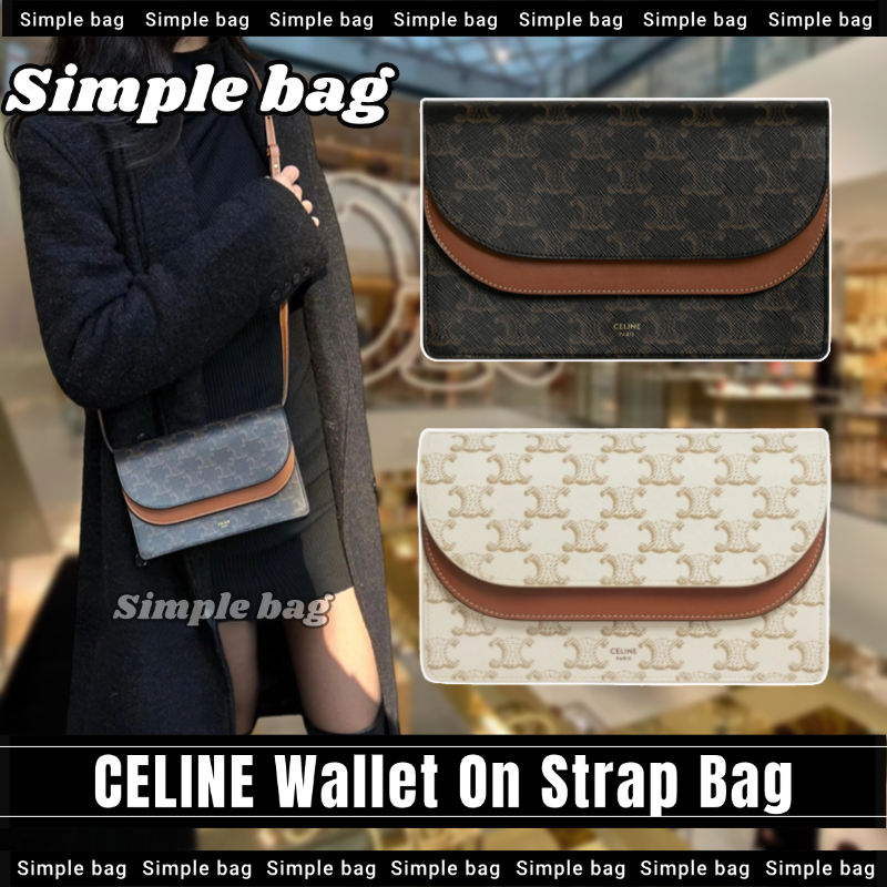 💯เซลีน🍑CELINE Wallet on strap Bag Woc Bag กระเป๋าสะพายเดี่ยว #Simple bag