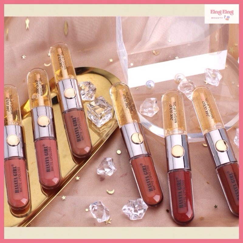 (JH3785) HASAYA GIRL 2IN1 Lips ลิปจิ้มจุ่ม 2 หัว เนื้อเเมทต์ เเละเนื้อกลอส ในเเท่งเดียว สีสวย ติดทน
