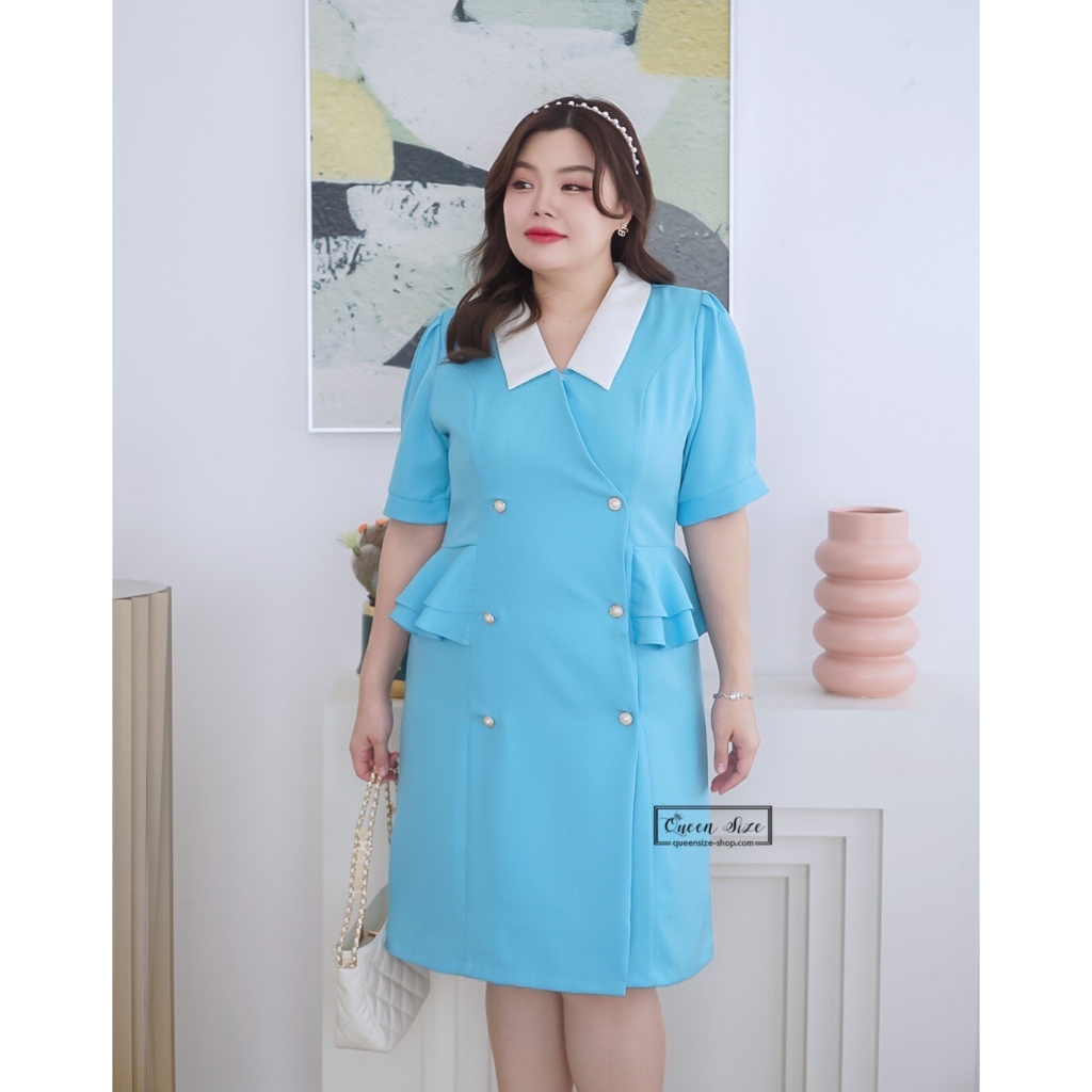 Amanda-สีฟ้า  Plus size Fashion อก 42 44 46 และ 48 เสื้อผ้าไซส์ใหญ่ ชุดเดรสแฟชั่นสาวอวบคนอ้วน ใส่ไปท
