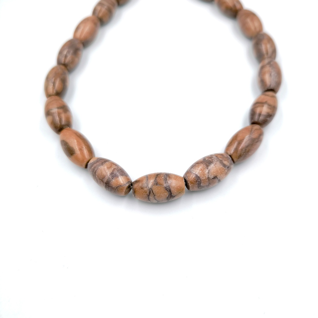 ลูกปัดหินแท้ ลักษณะเม็ดรูปไข่ หิน Brown Jasper ขนาด 13x20 mm - (LZ-0627)