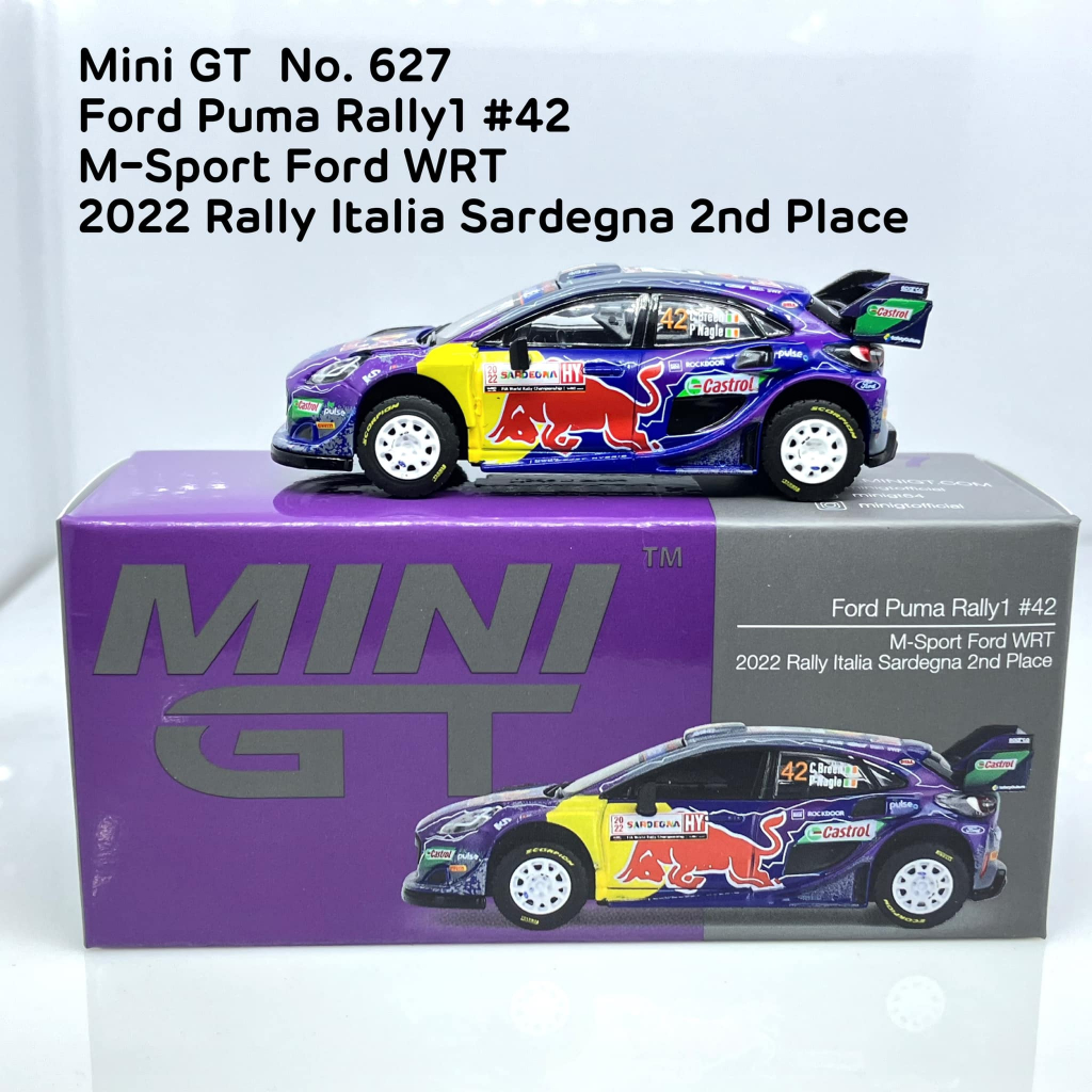 MiniGT 📌 No. 627 📌 Ford Puma Rally1 #42 M-Sport Ford WRT- 2022 Rally Italia Sardegna 2nd Place