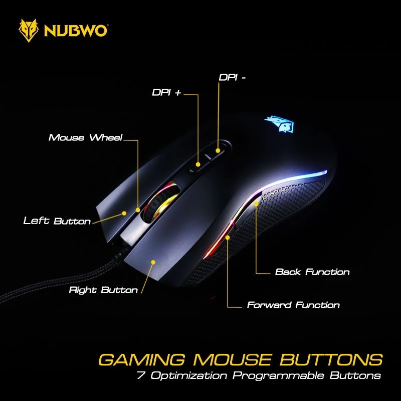 [กรุงเทพฯ ด่วน 4 ชั่วโมง] NUBWO PLESIOS Mouse MACRO เมาส์เกมส์มิ่ง เมาส์เล่นเกม มีสาย มีไฟ RGB ปรับ DPI ได้ รุ่น NM-89M
