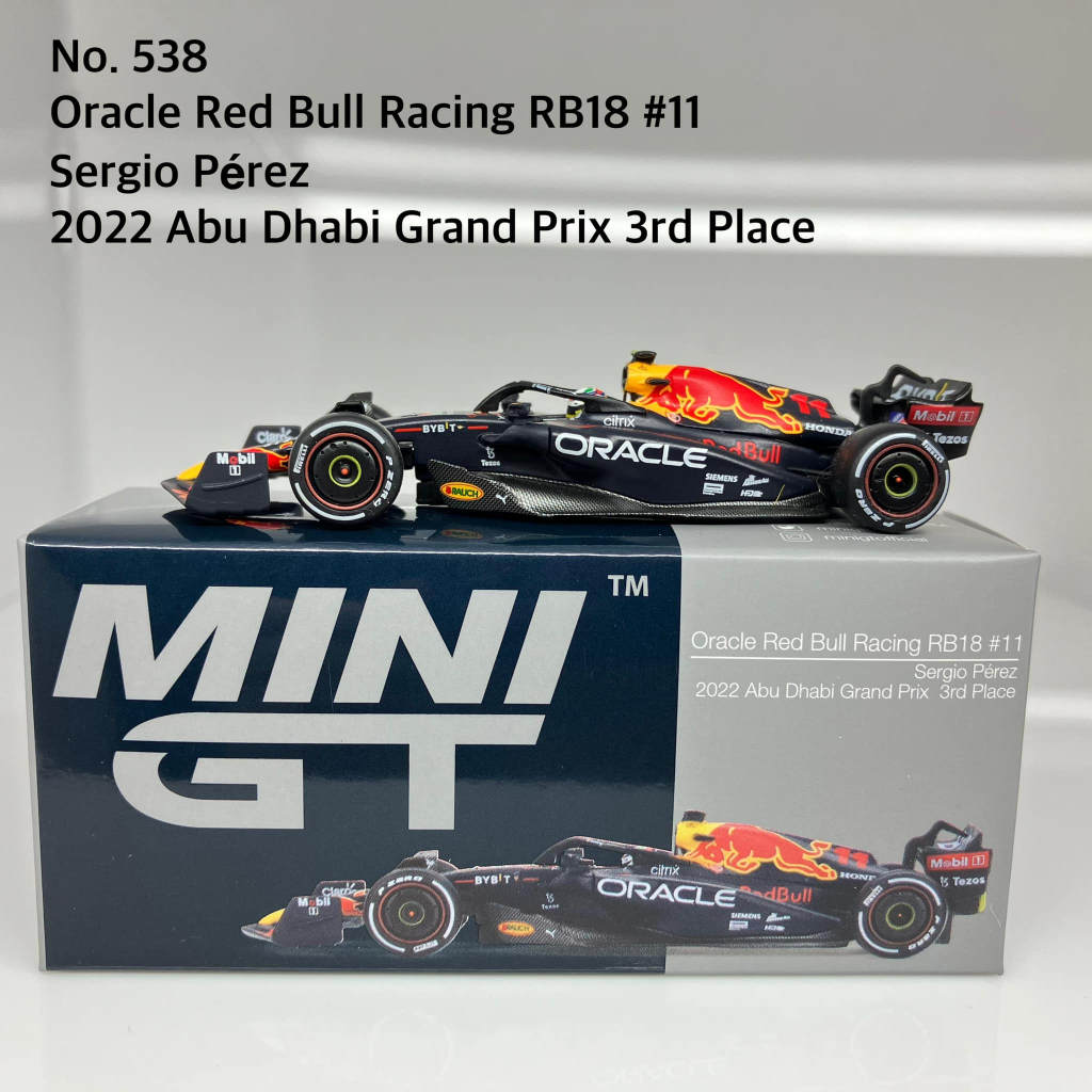 MiniGT No. 538-L Oracle Red Bull Racing RB18 #11 Sergio Pérez 2022 Abu Dhabi Grand Prix 3rd Place