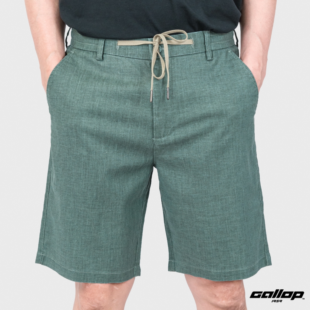 GALLOP : Men's wear LINEN SHORTS กางเกงขาสั้นผ้าลินิน รุ่น GS9022 สี Olive Green - เขียว / ราคาปกติ 