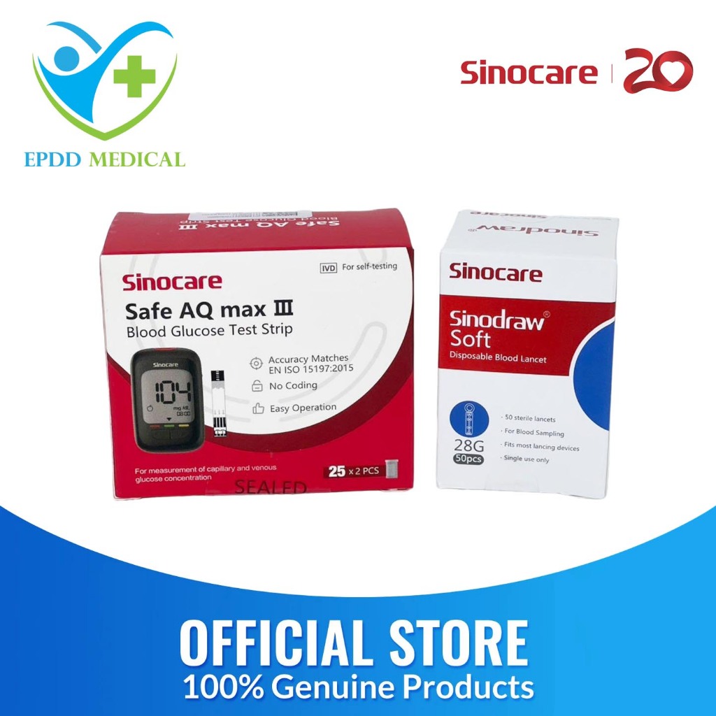 แผ่นตรวจ Sinocare Safe AQ MAX III เครื่องวัดน้ำตาลในเลือด ตรวจเบาหวาน ส่วนลดพิเศษ 50 %