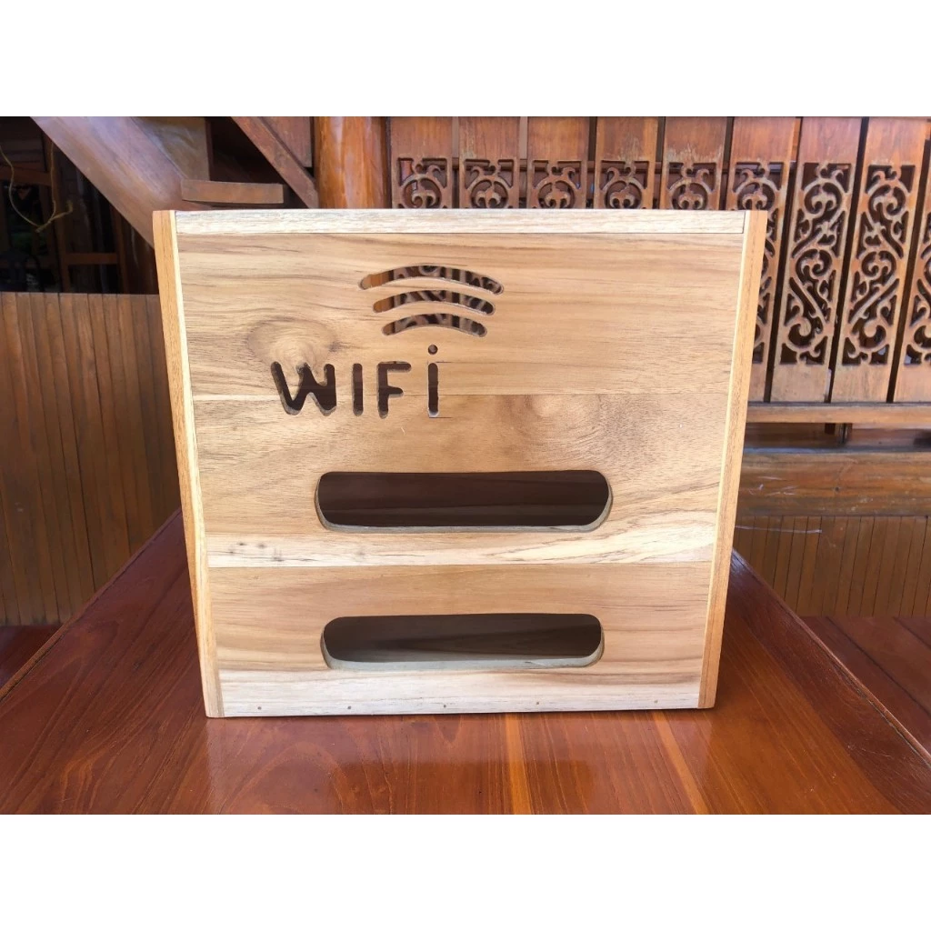 กล่องเก็บเราเตอร์ Wifi และสายไฟ 3 ชั้น ไม้สักทอง TE086 thumbnail 5