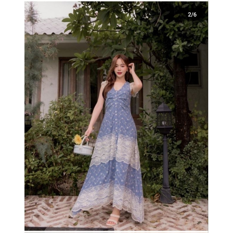 เดรสยาวอลังงานปักป้ายwidelia@real