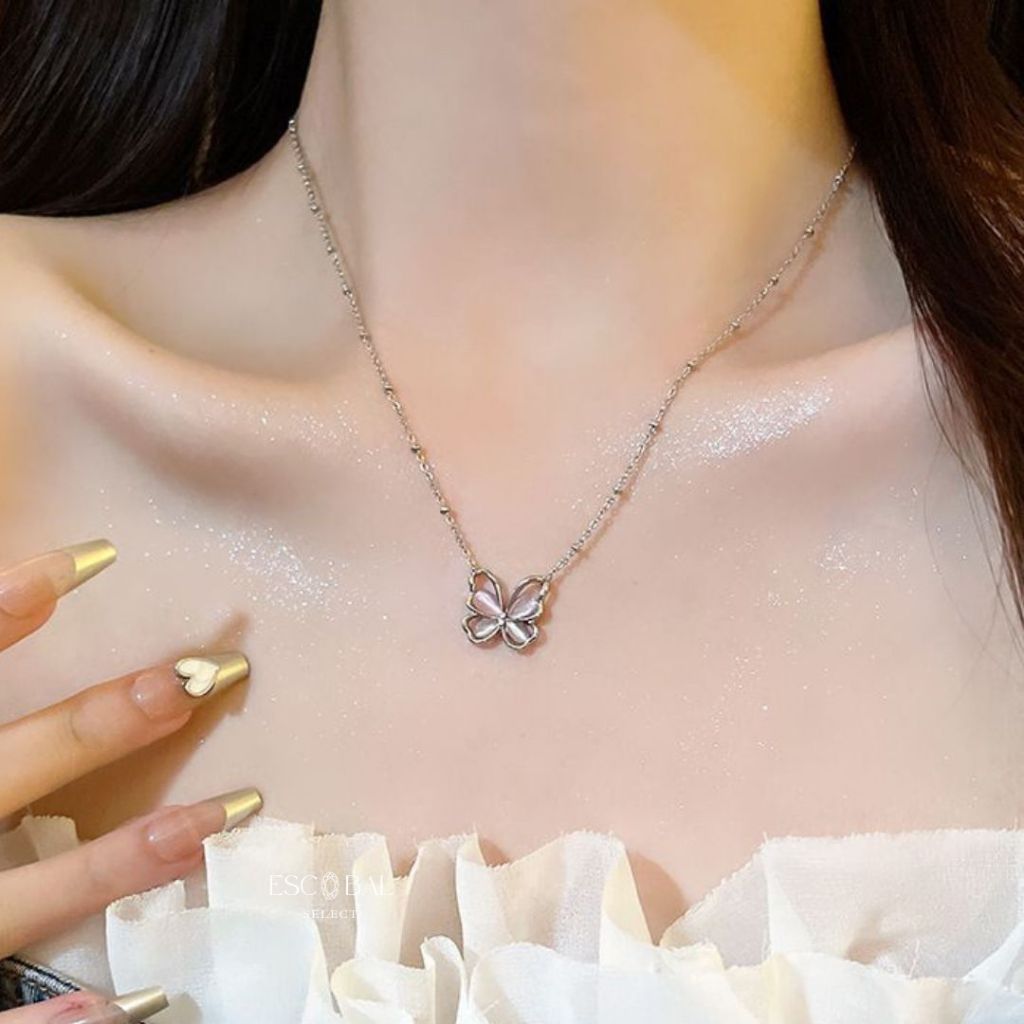 ESCOBAL สร้อยคอผีเสื้อ Pink Butterflyสร้อยคอแฟชั่น สร้อยคอเงินแท้ สร่อยคอ ดีไซน์สุดน่ารัก วาเลนไทน์ ราคา ถูกที่สุด ดีลบีเคเค แกลเลอรีภาพที่ 2