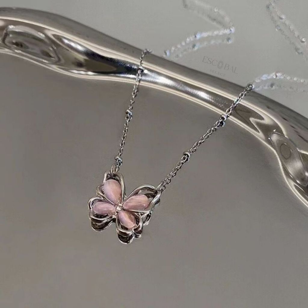 ESCOBAL สร้อยคอผีเสื้อ Pink Butterflyสร้อยคอแฟชั่น สร้อยคอเงินแท้ สร่อยคอ ดีไซน์สุดน่ารัก วาเลนไทน์ ราคา ถูกที่สุด ดีลบีเคเค แกลเลอรีภาพที่ 3
