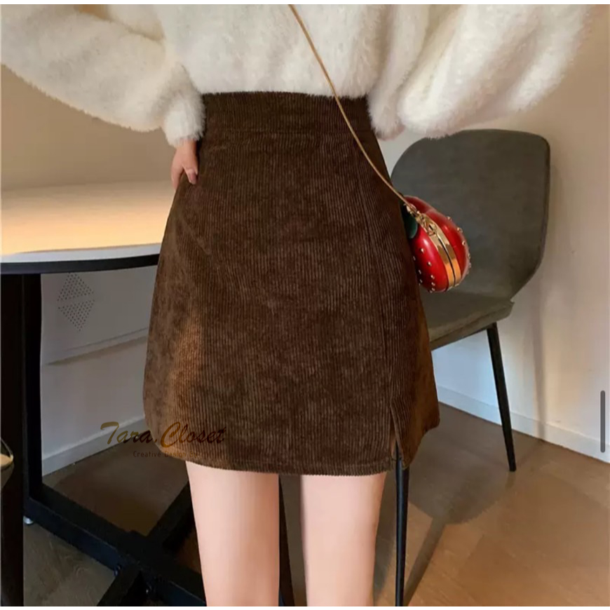 LF010 TARA SKIRT กระโปรงเอวสูง ทรงเอ ผ่าข้าง  ซิปข้าง เนื้อผ้าลูกฟูก มีซับใน ผ้าดี ใส่สบาย ไม่ร้อน