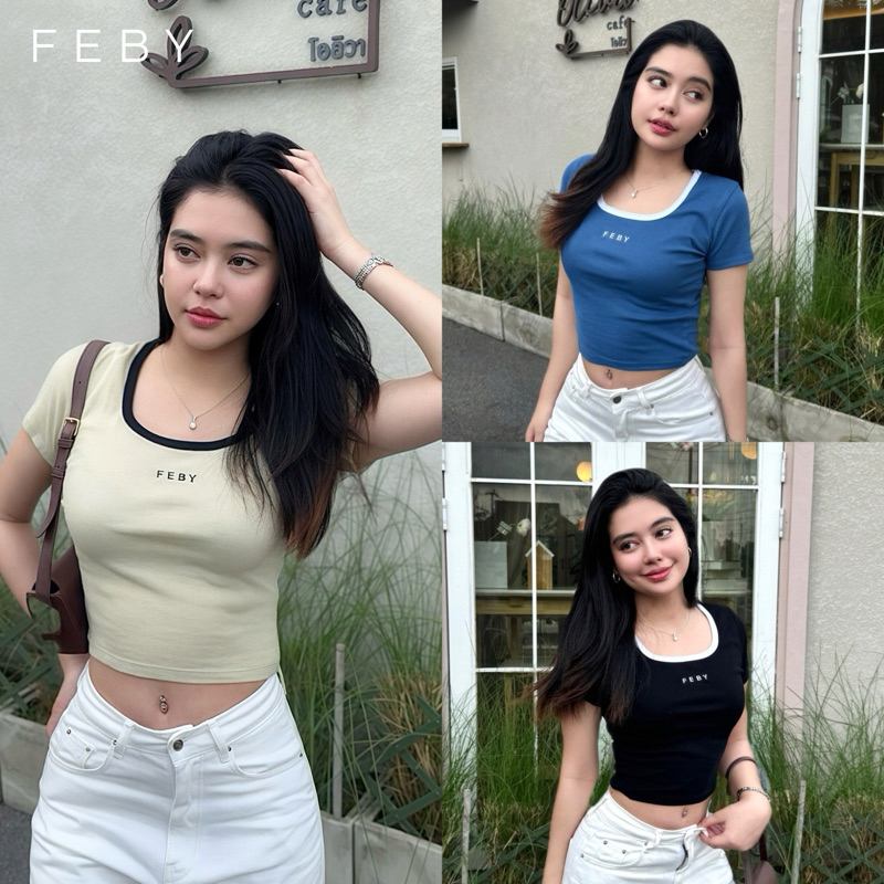 FEBY เสื้อยืด BABY TEE คอสี่เหลี่ยม ปัก FEBY LOGO