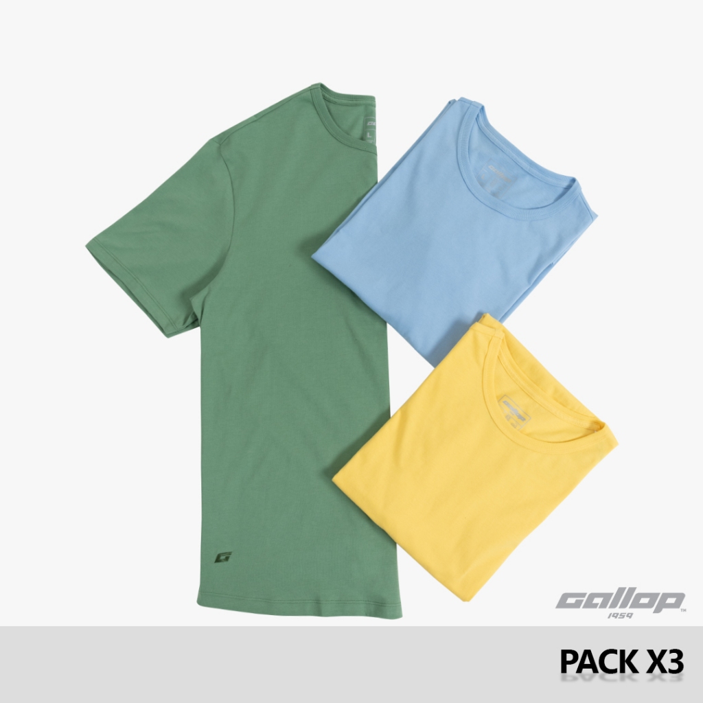 GALLOP : เสื้อยืดชายโค้ง (1 แพค 3 ชิ้น) CURVED HEM TEE (ROUND-necked) รุ่น GBT9002S-YBG สี Cool Summer / ราคาปกติ 1770