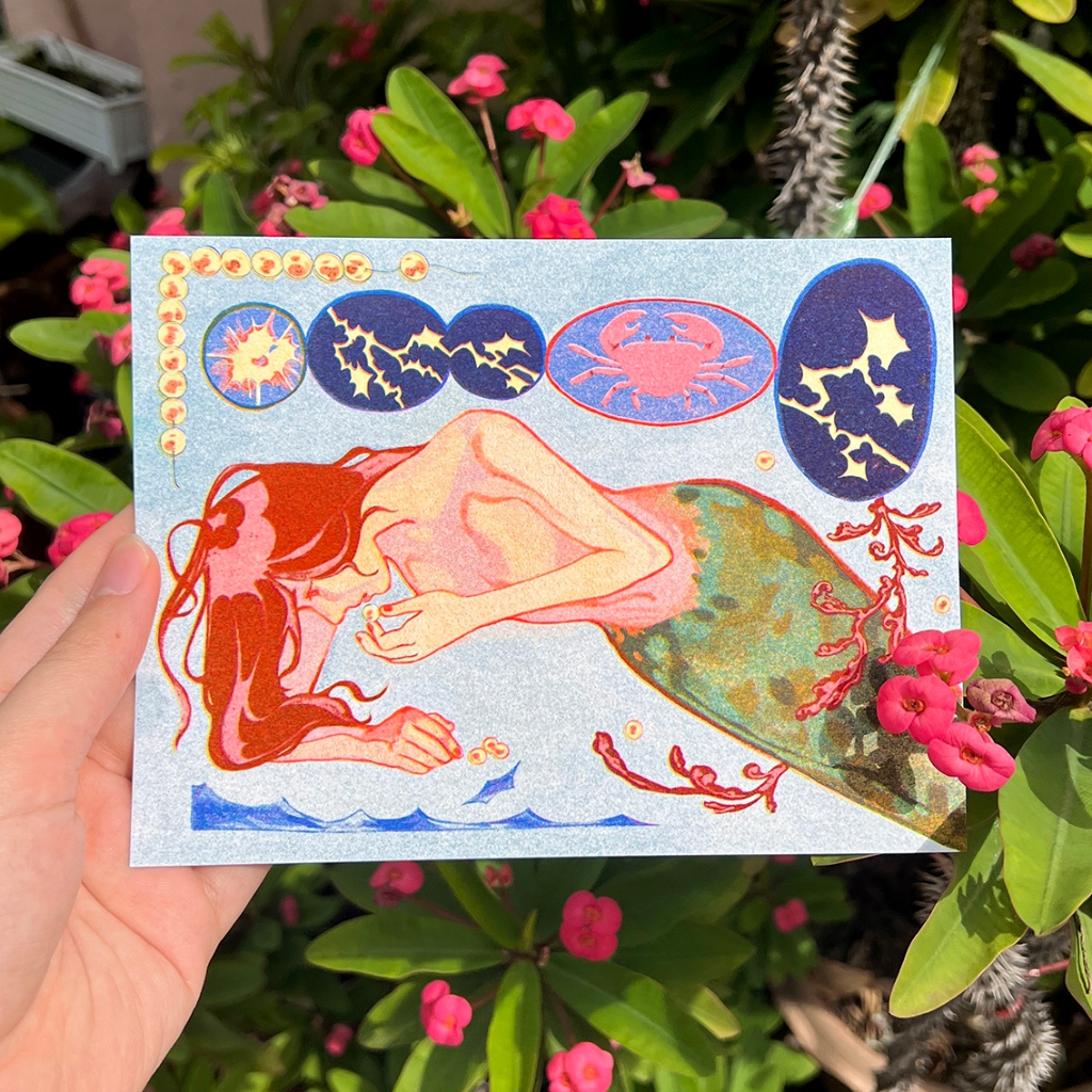 โปสการ์ดขนาดเล็กออกแบบโดยศิลปินWunmoon ใช้แต่งห้อง พิมพ์ระบบริโซ่กราฟ สีพิเศษแบรนด์ Two in Row