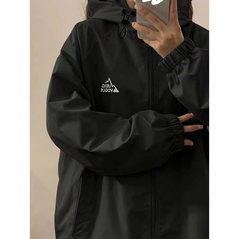 เสื้อแจ็คเก็ตเบสบอล เสื้อคลุมแขนยาว ผ้าบาง มีฮู้ด มีซิป ทรงหลวม สไตส์เกาหลี