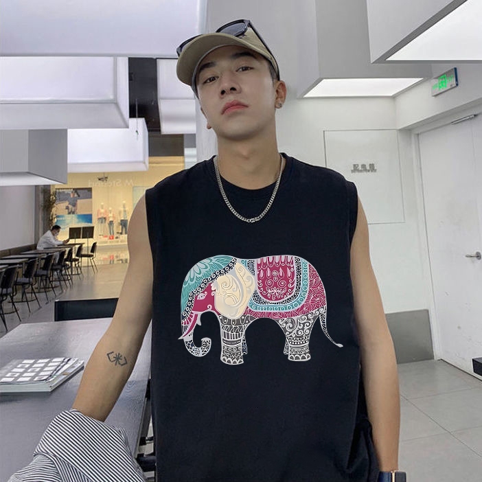 เสื้อกล้ามแขนกุด ลายพิมพ์ช้างไทยน่ารักๆ ใส่ได้ทั้งผู้หญิงและผู้ชาย เป็นผ้าcottonทรงหลวมใส่สบายสไตล์เกาหลีB88203